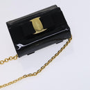 Salvatore Ferragamo Vala Chain Shoulder Bag Enamel Black Gold Auth hk2388-6