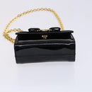 Salvatore Ferragamo Vala Chain Shoulder Bag Enamel Black Gold Auth hk2388-5