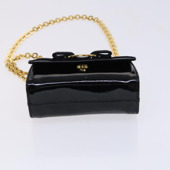 Salvatore Ferragamo Vala Chain Shoulder Bag Enamel Black Gold Auth hk2388