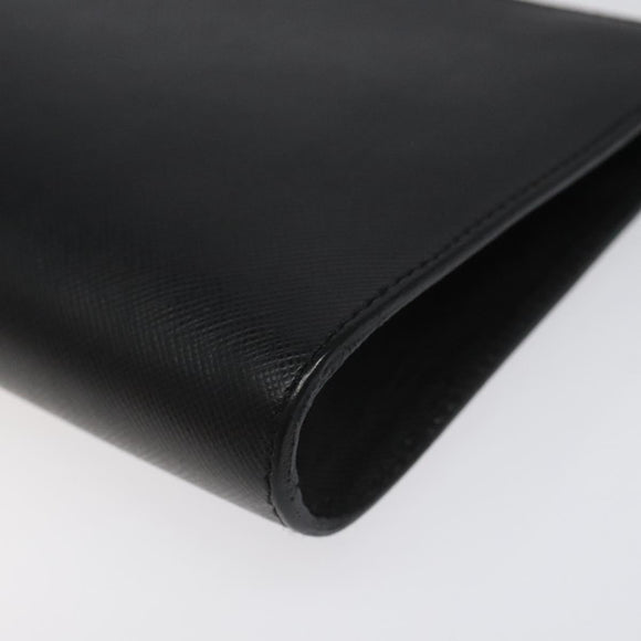 Salvatore Ferragamo Accessory Pouch Leather Black Gold Auth hk2391