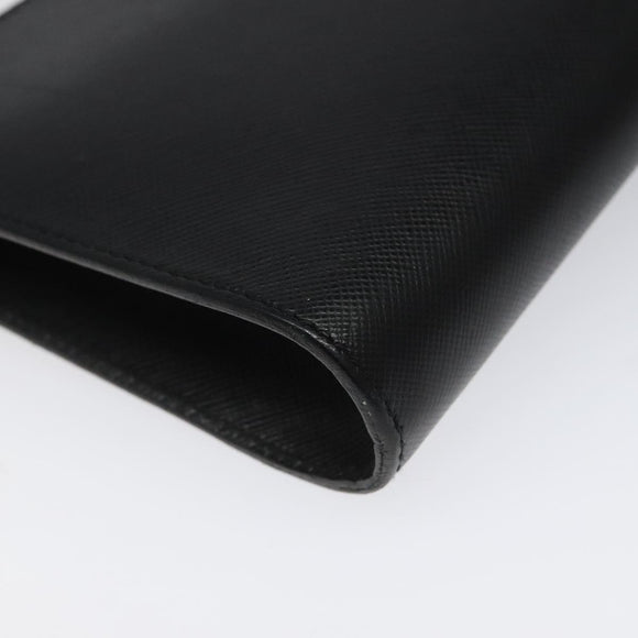 Salvatore Ferragamo Accessory Pouch Leather Black Gold Auth hk2391