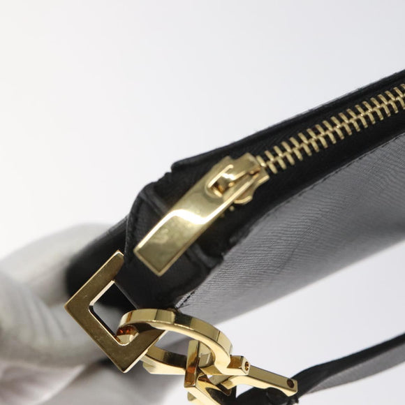 Salvatore Ferragamo Accessory Pouch Leather Black Gold Auth hk2391