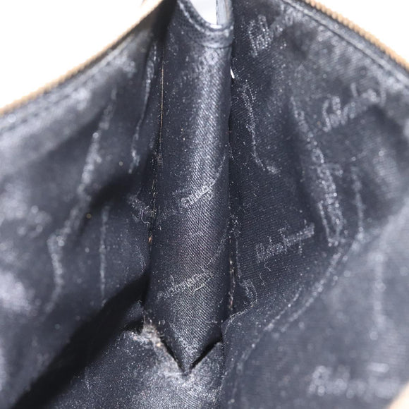 Salvatore Ferragamo Accessory Pouch Leather Black Gold Auth hk2391