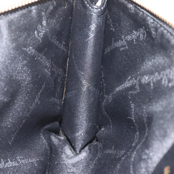 Salvatore Ferragamo Accessory Pouch Leather Black Gold Auth hk2391