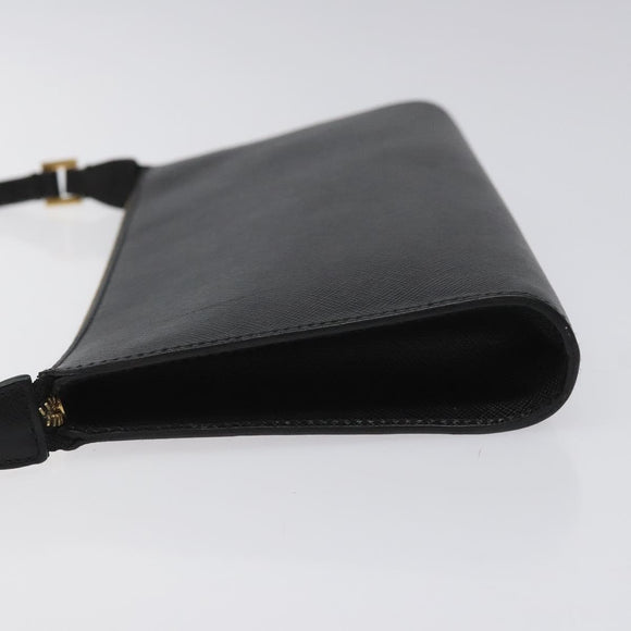 Salvatore Ferragamo Accessory Pouch Leather Black Gold Auth hk2391