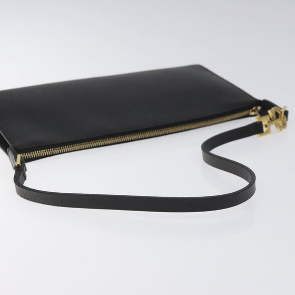 Salvatore Ferragamo Accessory Pouch Leather Black Gold Auth hk2391
