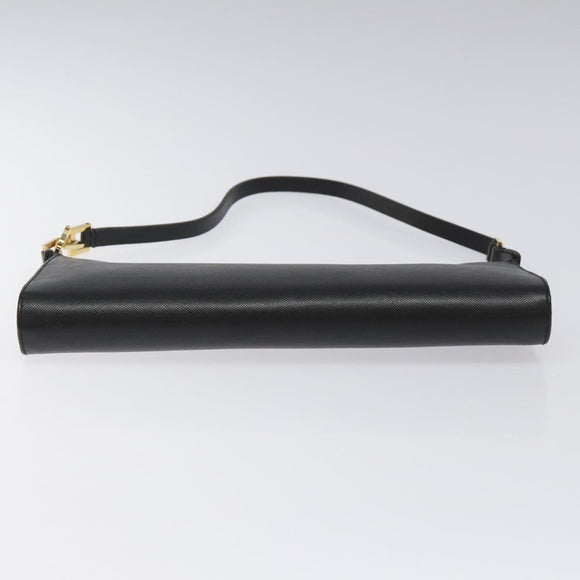 Salvatore Ferragamo Accessory Pouch Leather Black Gold Auth hk2391