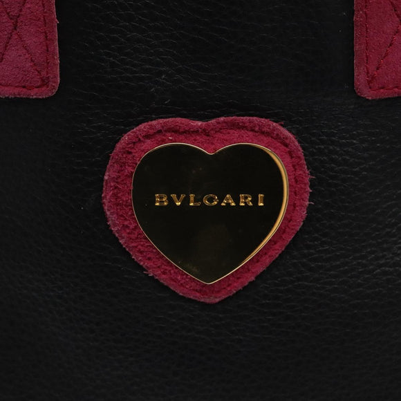 BVLGARI Hand Bag Leather Black Auth hk2396