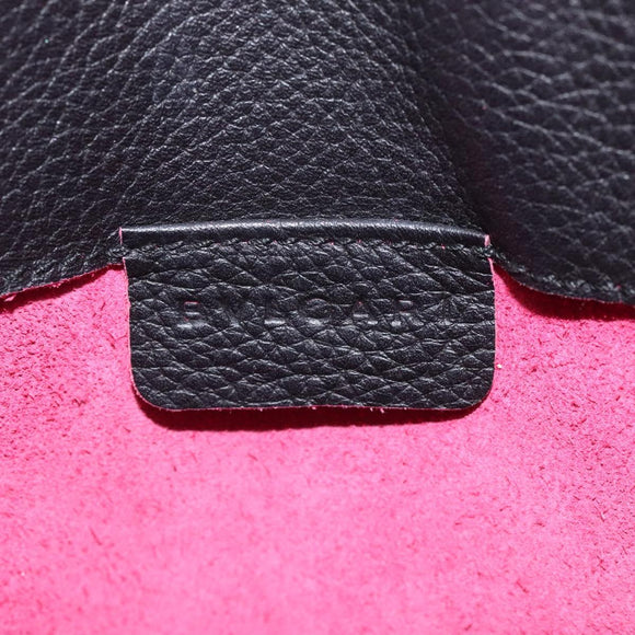 BVLGARI Hand Bag Leather Black Auth hk2396