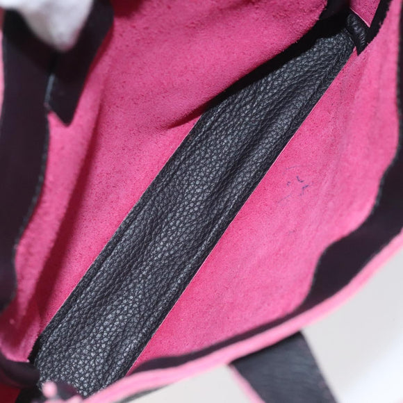 BVLGARI Hand Bag Leather Black Auth hk2396