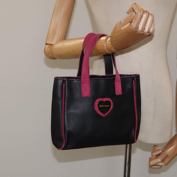 BVLGARI Hand Bag Leather Black Auth hk2396
