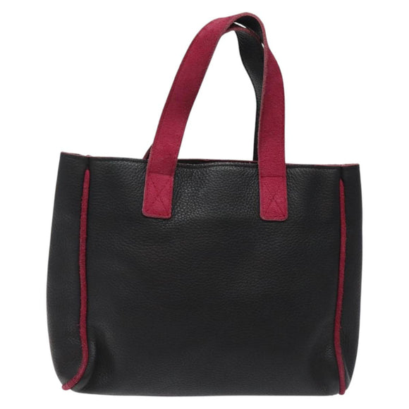 BVLGARI Hand Bag Leather Black Auth hk2396