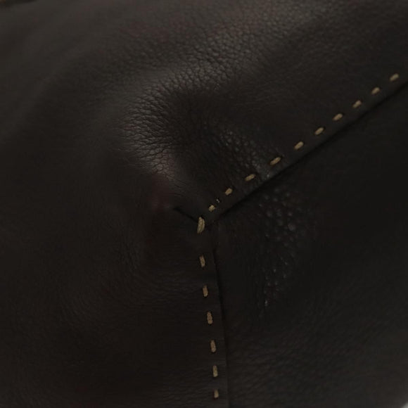 FENDI Celeria Hand Bag Leather Brown Silver Auth hk2399