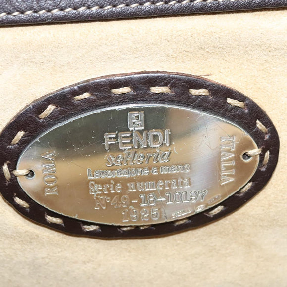 FENDI Celeria Hand Bag Leather Brown Silver Auth hk2399