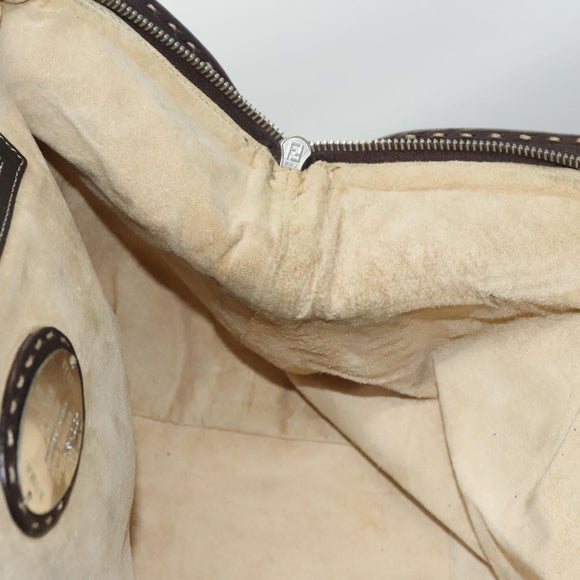 FENDI Celeria Hand Bag Leather Brown Silver Auth hk2399