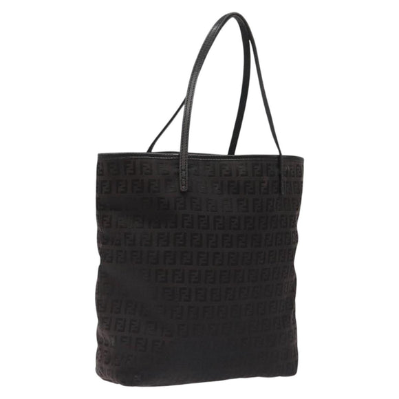 FENDI Zucchino Canvas Tote Bag Black Auth hk2404