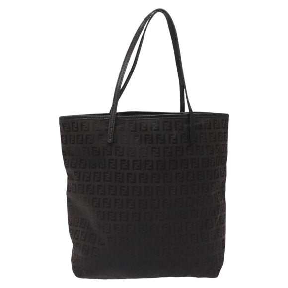 FENDI Zucchino Canvas Tote Bag Black Auth hk2404