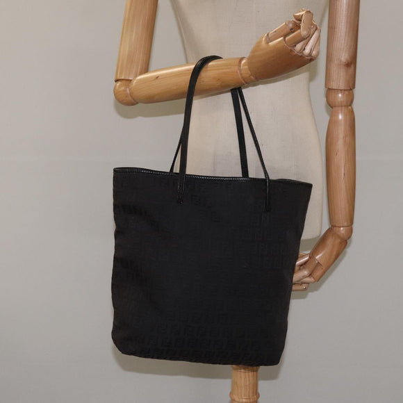 FENDI Zucchino Canvas Tote Bag Black Auth hk2404