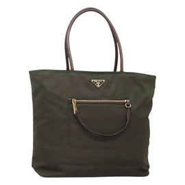 PRADA Tote Bag Nylon Khaki Gold Auth hk2406