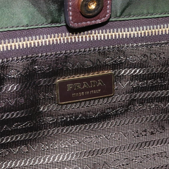 PRADA Tote Bag Nylon Khaki Gold Auth hk2406