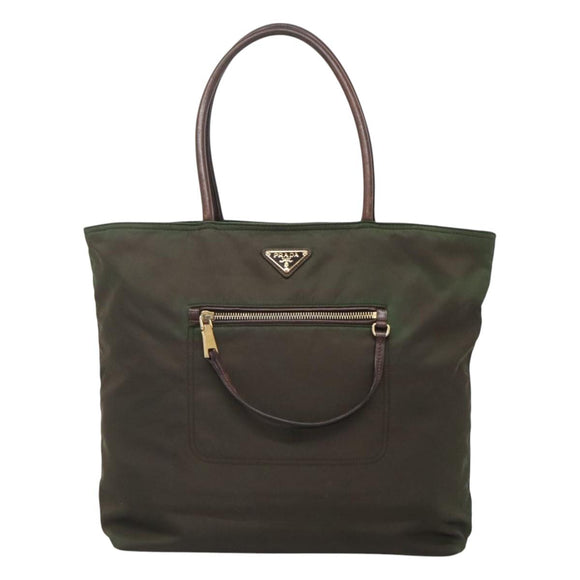 PRADA Tote Bag Nylon Khaki Gold Auth hk2406
