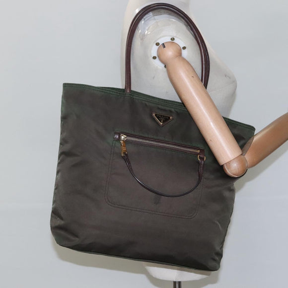 PRADA Tote Bag Nylon Khaki Gold Auth hk2406