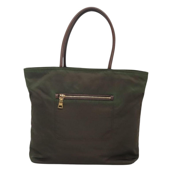 PRADA Tote Bag Nylon Khaki Gold Auth hk2406