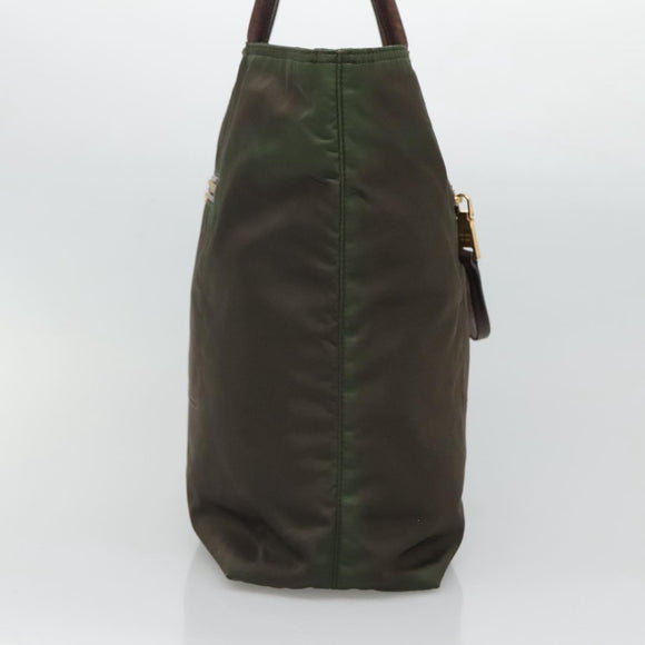 PRADA Tote Bag Nylon Khaki Gold Auth hk2406