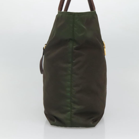 PRADA Tote Bag Nylon Khaki Gold Auth hk2406