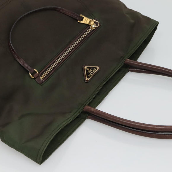PRADA Tote Bag Nylon Khaki Gold Auth hk2406