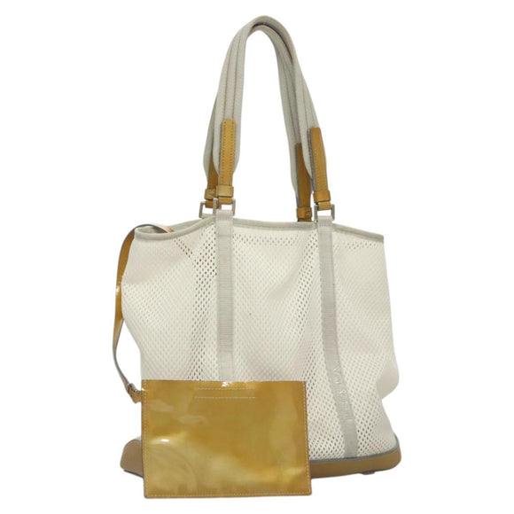 PRADA Shoulder Bag Nylon White Silver Auth hk2408