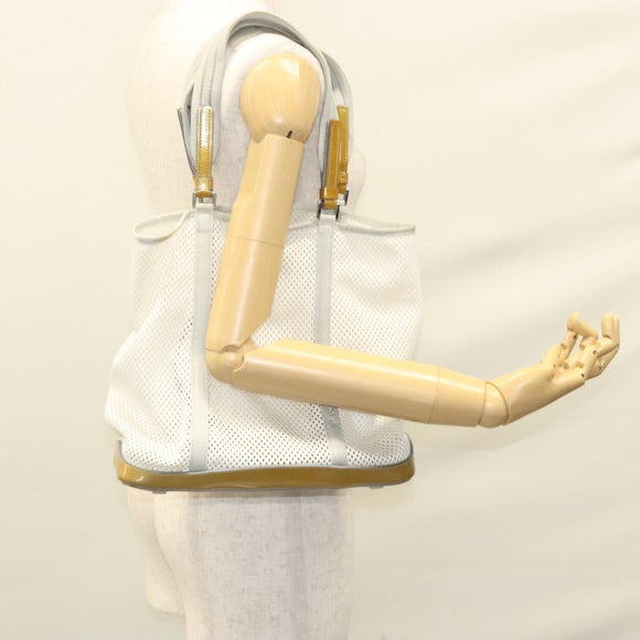 PRADA Shoulder Bag Nylon White Silver Auth hk2408