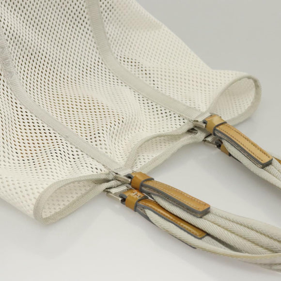 PRADA Shoulder Bag Nylon White Silver Auth hk2408