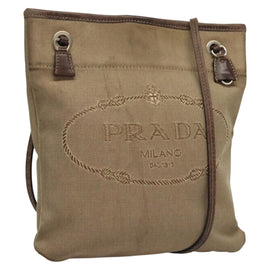 PRADA Shoulder Bag Canvas Beige Auth hk2410