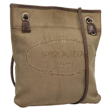 PRADA Shoulder Bag Canvas Beige Auth hk2410
