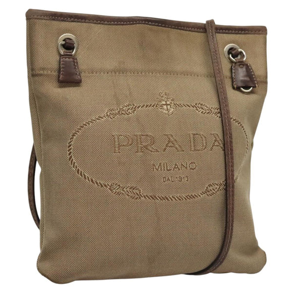 PRADA Shoulder Bag Canvas Beige Auth hk2410