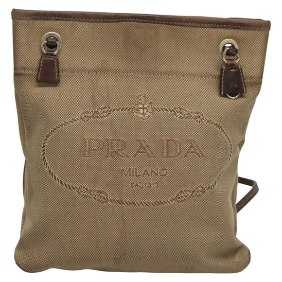 PRADA Shoulder Bag Canvas Beige Auth hk2410