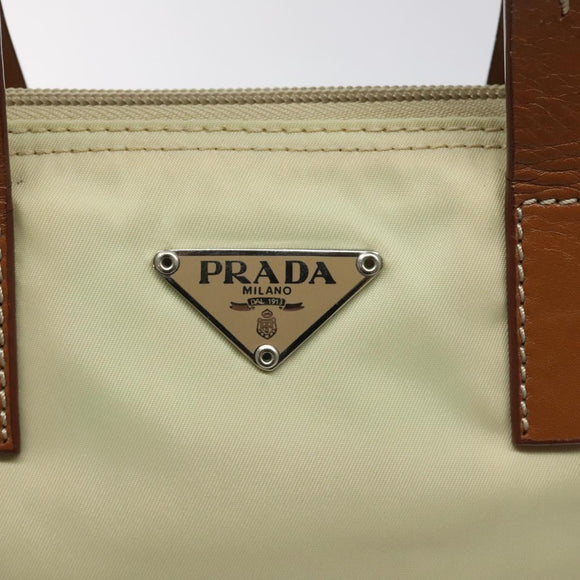 PRADA Hand Bag Nylon White Silver Auth hk2411