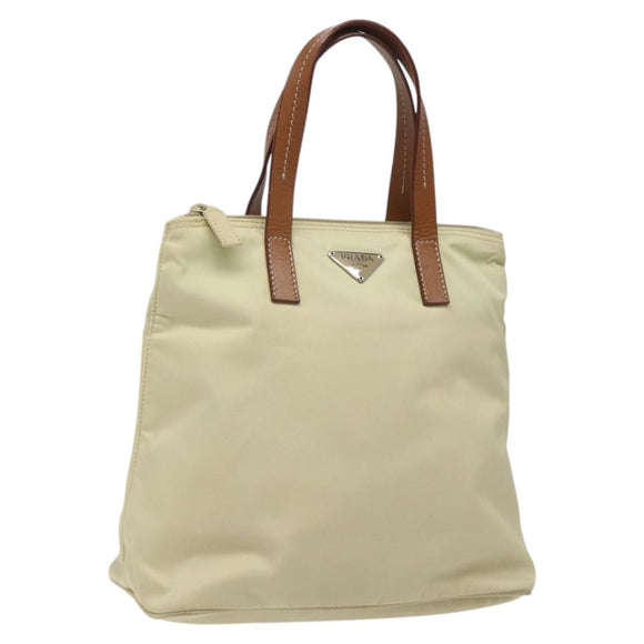 PRADA Hand Bag Nylon White Silver Auth hk2411