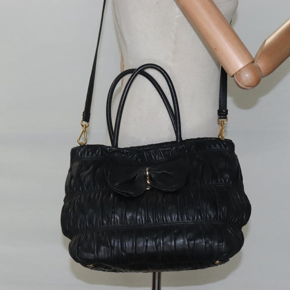 PRADA Hand Bag Leather 2way Black Auth hk2413