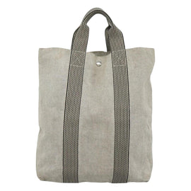 HERMES New Fourre Tout Cabas Tote Bag Canvas Gray Silver Auth hk2416 - 0