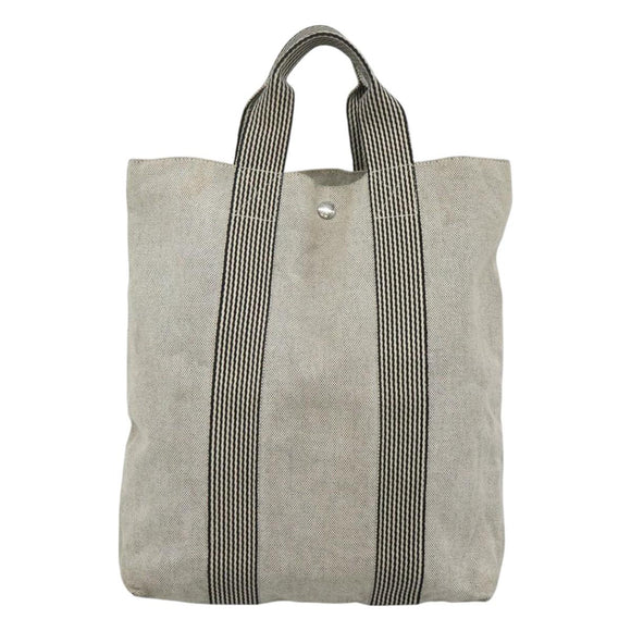 HERMES New Fourre Tout Cabas Tote Bag Canvas Gray Silver Auth hk2416
