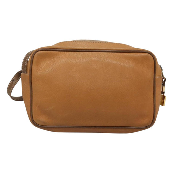 LOEWE Clutch Bag Leather Brown Gold Auth hk2425