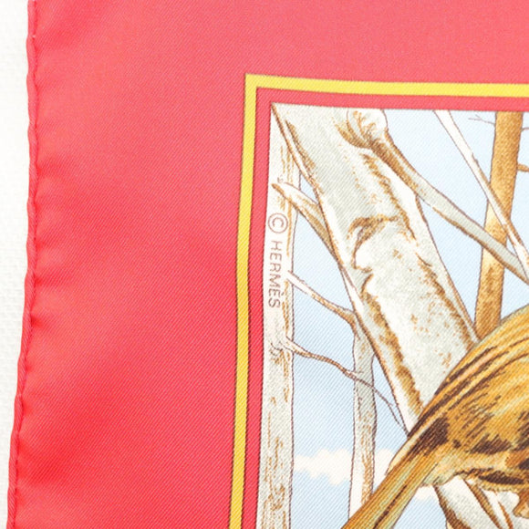 HERMES Carre 90 Scarf ""CHASSE AU BOIS "" Silk Red Auth hk2455