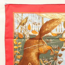 HERMES Carre 90 Scarf ""CHASSE AU BOIS "" Silk Red Auth hk2455 - 0