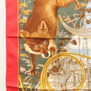 HERMES Carre 90 Scarf ""CHASSE AU BOIS "" Silk Red Auth hk2455-5