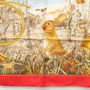 HERMES Carre 90 Scarf ""CHASSE AU BOIS "" Silk Red Auth hk2455-9