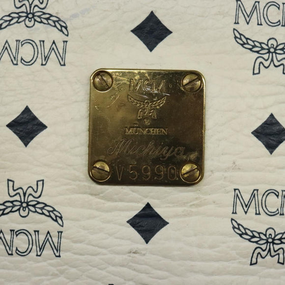 MCM Logogram Vicetos Shoulder Bag PVC Leather White Gold Auth hk2465
