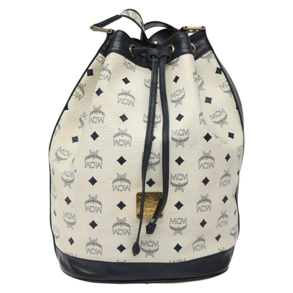 MCM Logogram Vicetos Shoulder Bag PVC Leather White Gold Auth hk2465