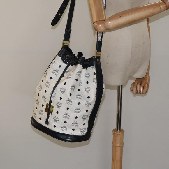 MCM Logogram Vicetos Shoulder Bag PVC Leather White Gold Auth hk2465
